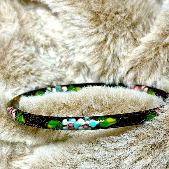 Vintage Cloisonné Enamel Hinged Bangle - Picture 4 of 5